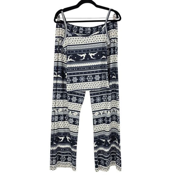 SKIMS Other - NWT Skims Navy Deer Fairisle Logo Plush Pointelle Cami & Pants Pajama Set Size L